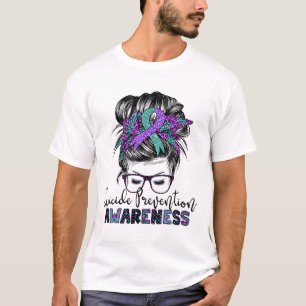 Semicolon Suicide Awareness Messy Hair Bun For Wom T-Shirt