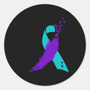 Semicolon Suicide Awareness Ribbon Classic Round Sticker