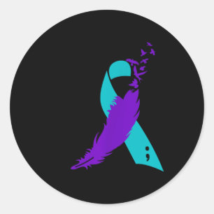 Semicolon Suicide Awareness Ribbon Classic Round Sticker