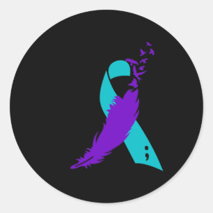 Semicolon Suicide Awareness Ribbon  Classic Round Sticker