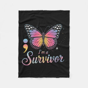 Semicolon Suicide Prevention Awareness Butterfly Fleece Blanket