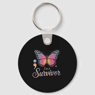 Semicolon Suicide Prevention Awareness Butterfly Key Ring