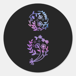 Semicolon Suicide Prevention Awareness Flower Teal Classic Round Sticker