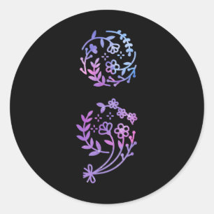 Semicolon Suicide Prevention Awareness Flower Teal Classic Round Sticker