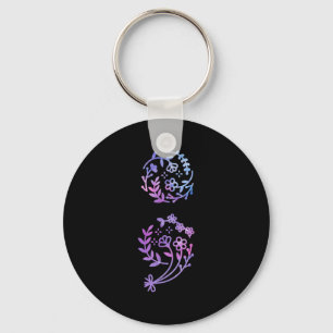 Semicolon Suicide Prevention Awareness Flower Teal Key Ring