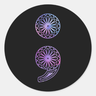 Semicolon Suicide Prevention Awareness Mental Heal Classic Round Sticker