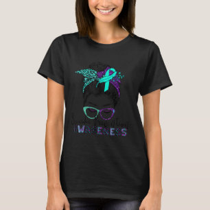 Semicolon Suicide Prevention Awareness Messy Bun W T-Shirt