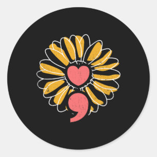 Semicolon Sunflower Mental Health Strength Hope So Classic Round Sticker