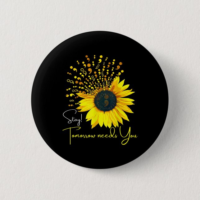 Semicolon Sunflower Suicide Prevention Awareness S 6 Cm Round Badge (Front)