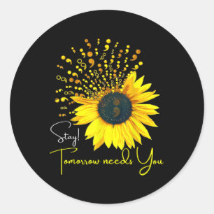 Semicolon Sunflower Suicide Prevention Awareness S Classic Round Sticker