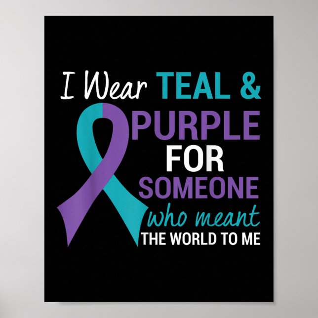 Semicolon Teal &amp; Purple Ribbon Suicide Awarene Poster (Front)