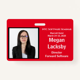 Seminar Attendee Red and White Horizontal ID Badge