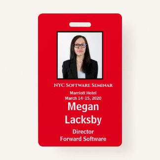 Seminar Attendee Red and White Vertical ID Badge