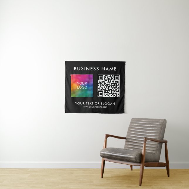 Seminar Party Event QR Code Logo Black Backdrop Tapestry (In Situ (Horizontal))
