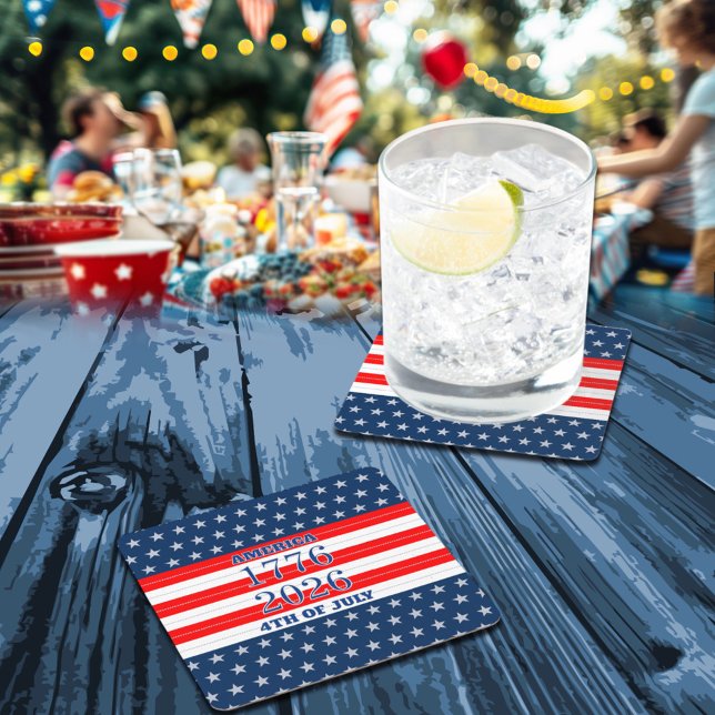 Semiquincentennial Navy Stars & Stripes 1776 2026 Square Paper Coaster (Creator Uploaded)