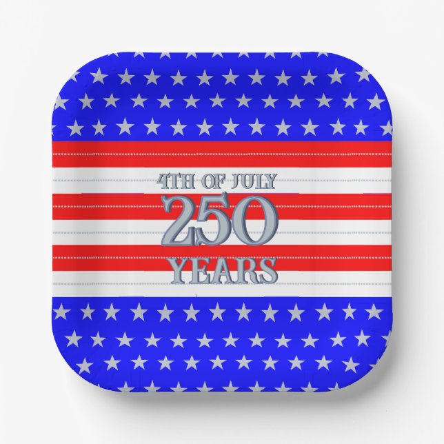 Semiquincentennial Red White Blue Stars Stripes 25 Paper Plate (Front)