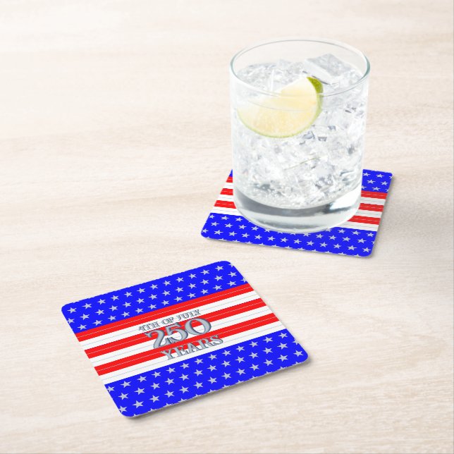 Semiquincentennial Stars & Stripes 250 Years Square Paper Coaster (Insitu)