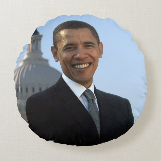 Senator Portrait, American President Barack Obama Round Cushion (Front)
