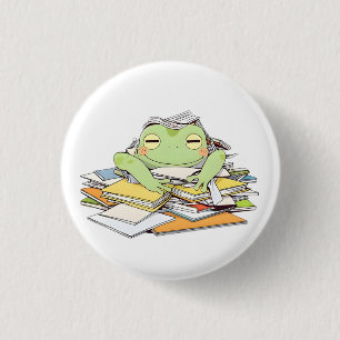Send Help Frog Buried in Paperwork Kawaii Design 3 Cm Round Badge