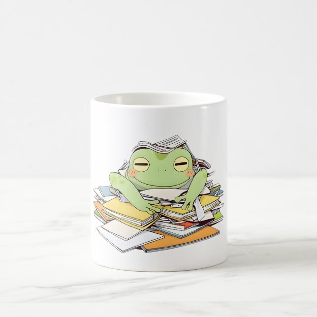 Send Help Frog Buried in Paperwork Kawaii Design Coffee Mug (Center)