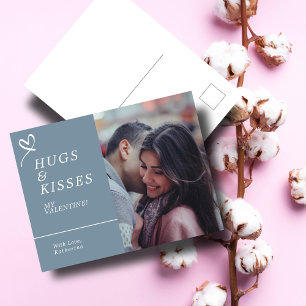 Send Hugs & Kisses with Custom Photo Valentines Postcard