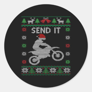 Send It Dirt Bike Riding Santa Motocross Ugly Chri Classic Round Sticker