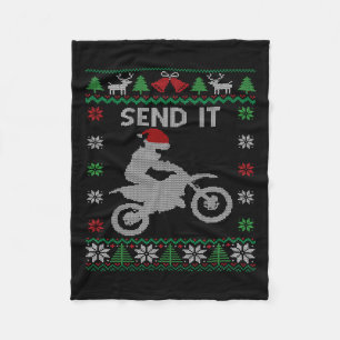 Send It Dirt Bike Riding Santa Motocross Ugly Chri Fleece Blanket
