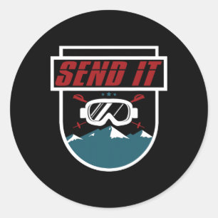 Send It T Shirt Men Women Kids Ski Goggles Snowboa Classic Round Sticker
