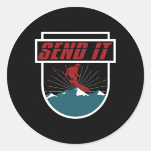 Send It T Shirt Men Women Kids Skiing Snowboarding Classic Round Sticker