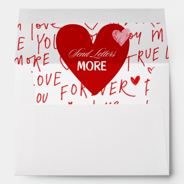 'Send Letters More' Romantic Red Pink Hearts Love  Envelope (Back (Bottom))