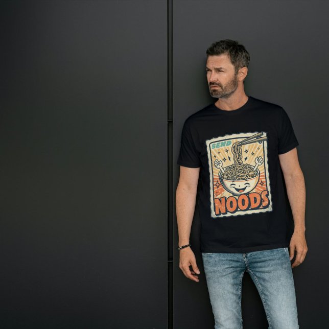Send Noods - Funny Noodle Pun Retro Stamp Design T-Shirt (Creator Uploaded)