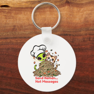 Send Ramen Not Messages Alien Chef Cat Key Ring