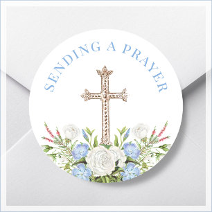 Sending a Prayer Gold Cross Classic Round Sticker