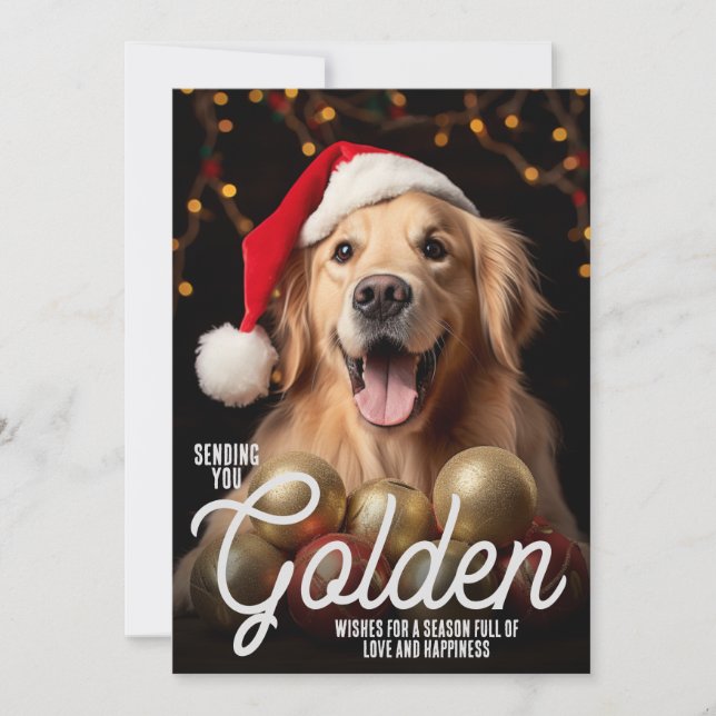 Sending Golden Wishes Christmas Retriever Dog Xmas Holiday Card (Front)