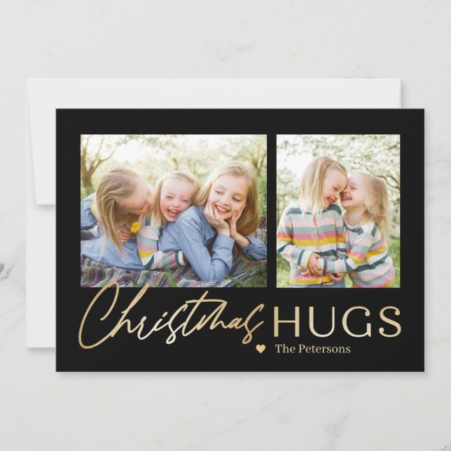 Sending Hugs 2 Photos Christmas Card (Front)