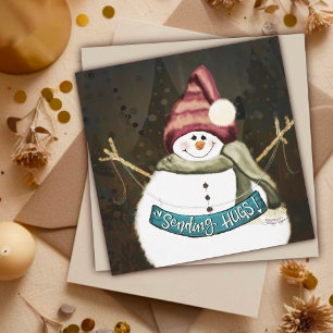 Sending Hugs Cute Snowman Christmas Holiday Card