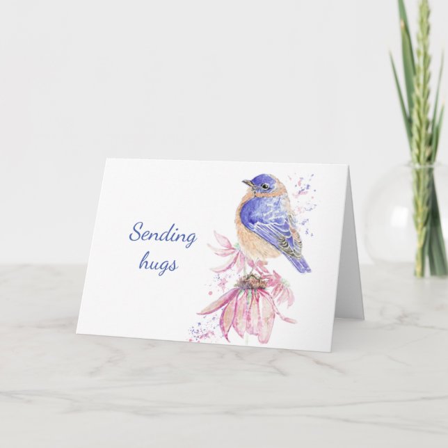 Sending Hugs Sympathy Loss Bluebird  Card (Front)
