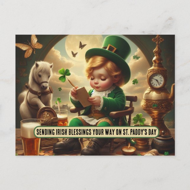 Sending Irish Blessings Your Way on St. Paddy's Postcard (Front)