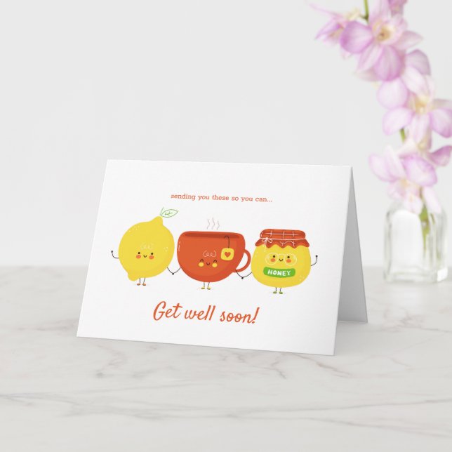 Sending Lemon, Honey and Tea Get Well Soon Card (Orchid)