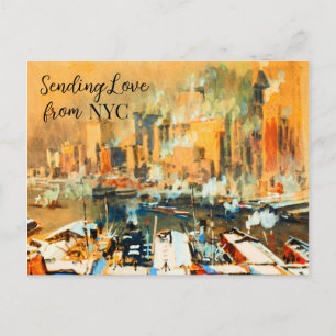 Sending Love from NYC Manhattan Harbour Skyline Holiday Postcard
