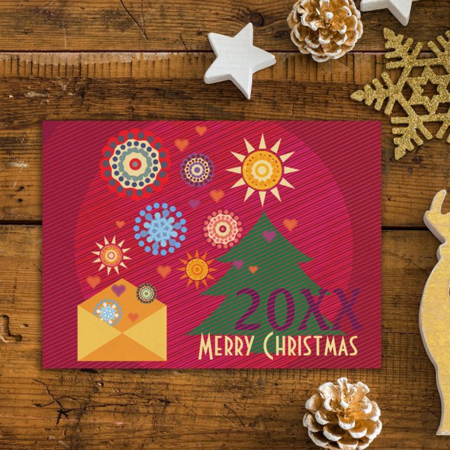Sending Love - Merry Christmas - Red Purple Happy Holiday Postcard (Creator Uploaded)