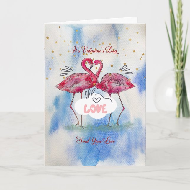 Sending Love on Valentine's Day P Flamingos Card (Front)