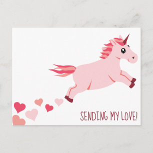 Sending Love Pink Unicorn Hearts Postcard