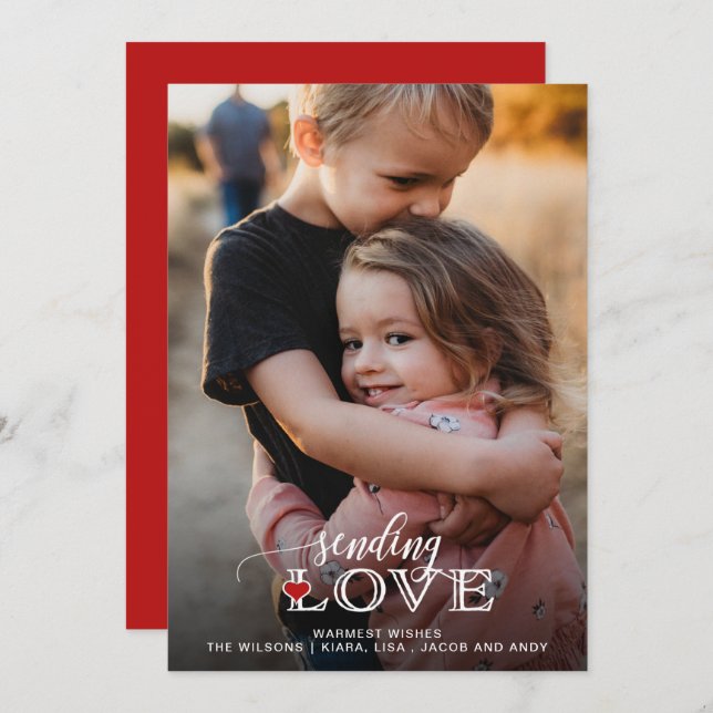 Sending Love Script Cute Photo Valentines Day Holi Holiday Card (Front/Back)