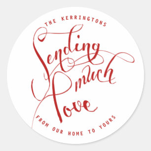 Sending Much Love Red Script Classic Round Sticker