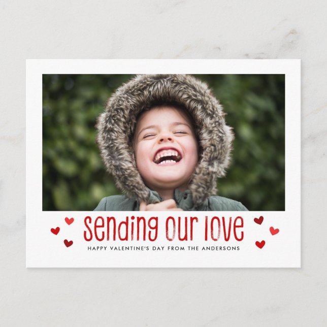 Sending Our Love Valentine's Day Single Photo Holiday Postcard (Front)