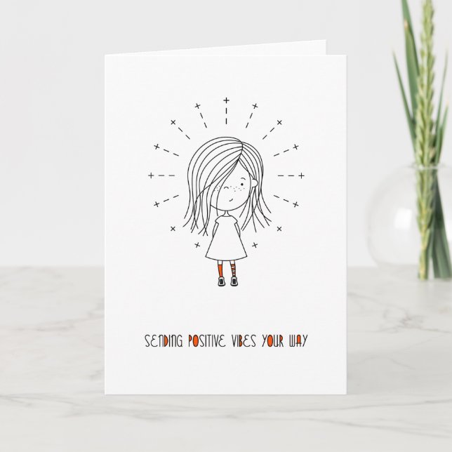 Sending Positive Vibes Your Way Cute Girl Card (Front)