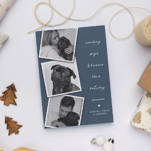 Sending Pugs & Kisses Dog Photo Collage Christmas  Holiday Postcard