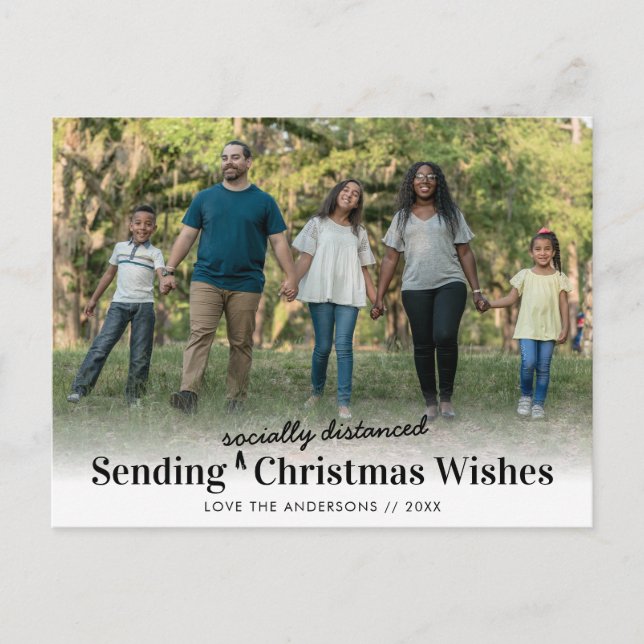 Sending Socially Distanced Christmas Wishes Photo Holiday Postcard (Front)