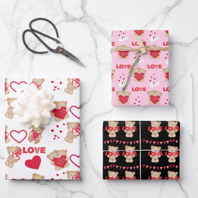 Sending Teddy Bear Love Wrapping Paper Sheets (Front)